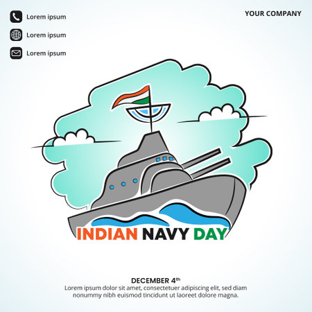Indian Navy Day background with a hand painting battleshipのイラスト素材