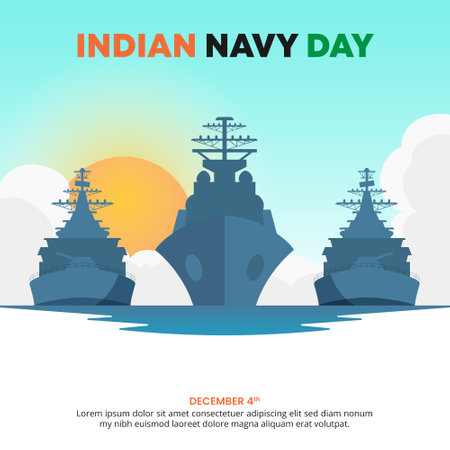 Indian Navy Day background with battleships on the oceanのイラスト素材