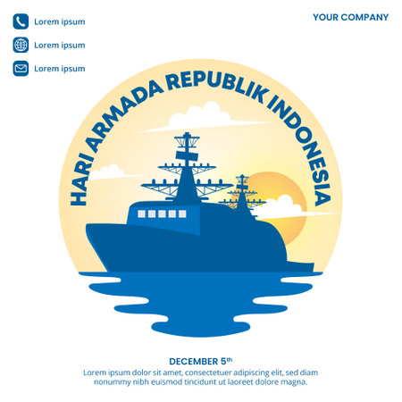 Hari Armada Republik Indonesia or Republic Indonesia Fleet Day with a ship on the seaのイラスト素材
