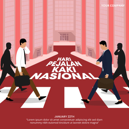 Hari Pejalan Kaki Nasional or Indonesia National Pedestrian Day with people walking on a zebra crossのイラスト素材