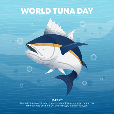 World Tuna Day design with a tuna in the waterのイラスト素材