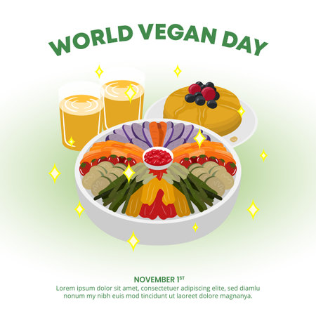 World Vegan Day design with vegan food and sparkleのイラスト素材