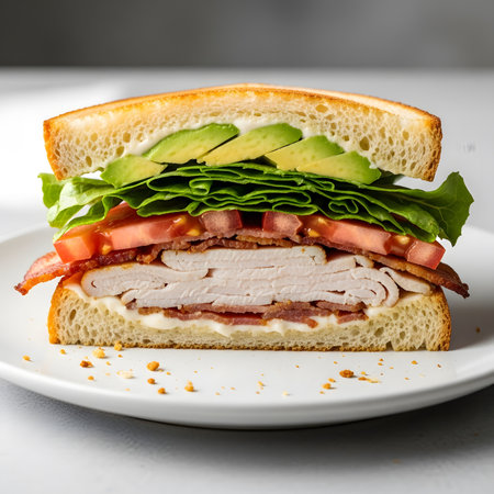 Cross section sandwich served on a plate with delicious fresh fillingの素材