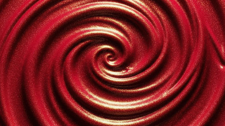 Golden glitter flowing in red fluid waves creating elegant abstract motion backgroundの素材