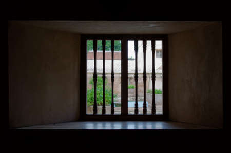 window view at taman sari water castle - the royal garden of sultanate of jogjakartaの写真素材