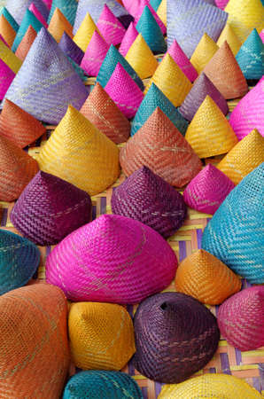 composition of colorful conical woven bambooの写真素材