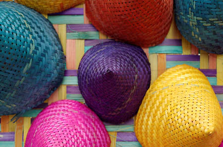 composition of colorful conical woven bambooの写真素材