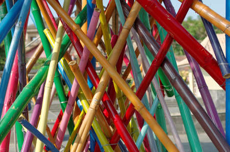 colorful bamboo installationの写真素材