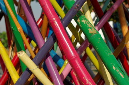 colorful bamboo installationの写真素材