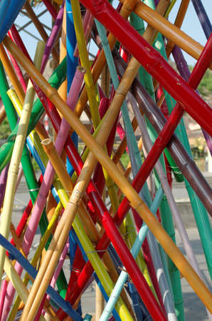 colorful bamboo installationの写真素材