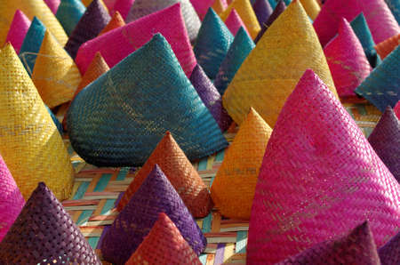 composition of colorful conical woven bambooの写真素材