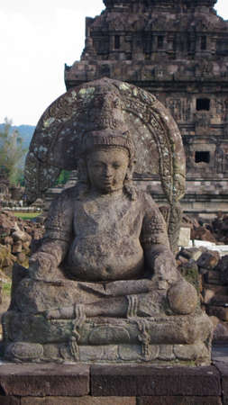 statue detail at the javanese buddhist temple of candi plaosan lorの写真素材