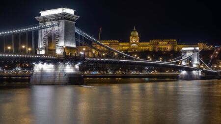 Chain bridge in Budapest by nightの写真素材