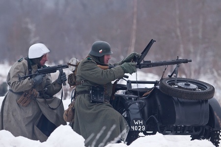 St. PETERSBURG, RUSSIA - JAN 20: Participants of historical reenactment of breaking the siege of Leningrad (18.01.1943) on January 20, 2013 in St. Petersburg, Russiaのeditorial素材