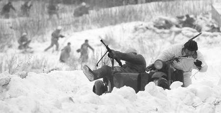 ST. PETERSBURG, RUSSIA - JAN 20: Participants of historical reenactment of breaking the siege of Leningrad (18.01.1943) on January 20, 2013 in St. Petersburg, Russiaのeditorial素材
