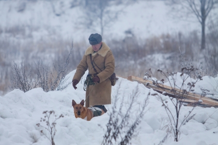 ST. PETERSBURG, RUSSIA - JAN 20: Participant of historical reenactment of breaking the siege of Leningrad (18.01.1943) on January 20, 2013 in St. Petersburg, Russiaのeditorial素材