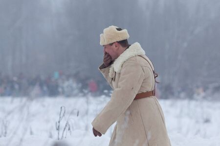 ST. PETERSBURG, RUSSIA - JAN 20: Participant of historical reenactment of breaking the siege of Leningrad (18.01.1943) on January 20, 2013 in St. Petersburg, Russiaのeditorial素材