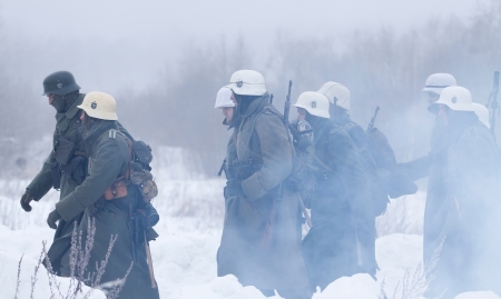 ST. PETERSBURG, RUSSIA - JAN 20: Participants of historical reenactment of breaking the siege of Leningrad (18.01.1943) on January 20, 2013 in St. Petersburg, Russiaのeditorial素材
