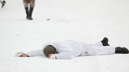 St. PETERSBURG, RUSSIA - JAN 27: Participants of historical reenactment of lifting of Leningrad siege (27.01.1944) on January 27, 2013 in St. Petersburg, Russiaのeditorial素材