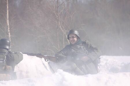 TESSOVO-NETYLSKI, RUSSIA - APR 07: Historical reenactment of the battles for the corridor supply the...