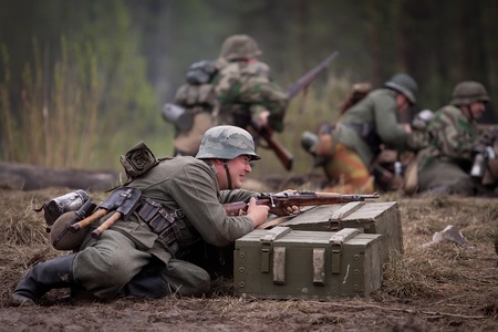 ST. PETERSBURG, RUSSIA - MAY 12: Historical reenactment of the combats in may 1945 in Czechoslovakia on May 12, 2013 in St. Petersburg, Russia.
のeditorial素材