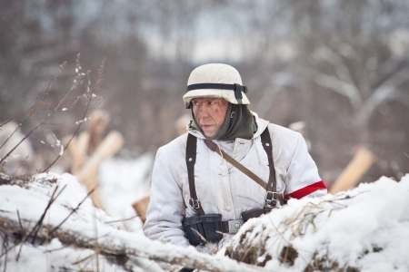 POROZHKI, RUSSIA - JAN 26: Historical reenactment of lifting the siege of Leningrad (27.01.1944) on January 26, 2014 in Porozhki, Russiaのeditorial素材