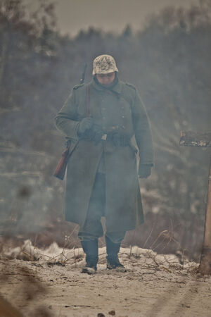 POROZHKI, RUSSIA - JAN 26: Historical reenactment of lifting the siege of Leningrad (27.01.1944) on January 26, 2014 in Porozhki, Russiaのeditorial素材