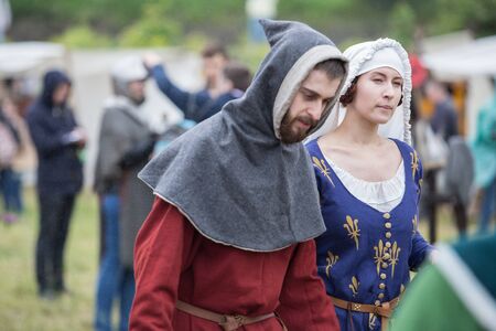 VYBORG, RUSSIA - JUNE 18, 2016: Participants of Festival of medieval culture "Valour of centuries".のeditorial素材