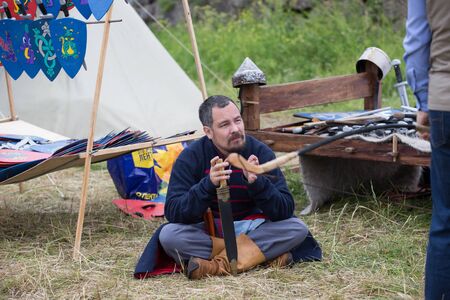 VYBORG, RUSSIA - JUNE 18, 2016: Participants of Festival of medieval culture "Valour of centuries".のeditorial素材