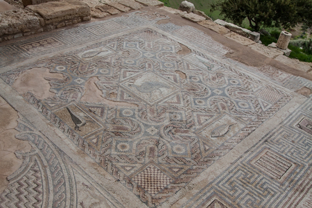 KOURION, CYPRUS - FEBRUARY 13, 2017: Mosaic floors of Roman villas (3-5 centuries)のeditorial素材