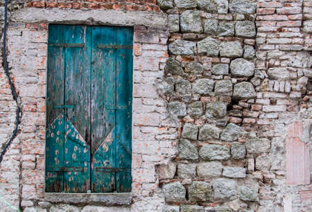 Old blue wooden balconiesの写真素材