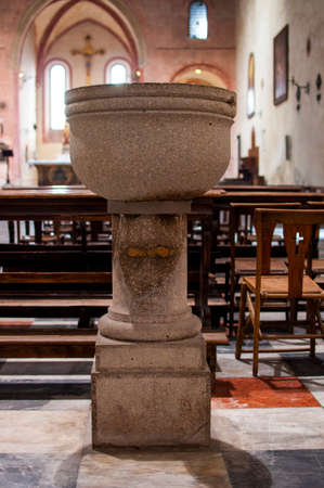 baptismal font  in the church of Santa Cristina in monseliceの写真素材