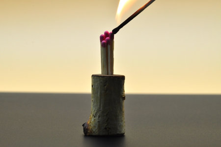 Close-up of a matches isolated on bicolor backfroundの写真素材