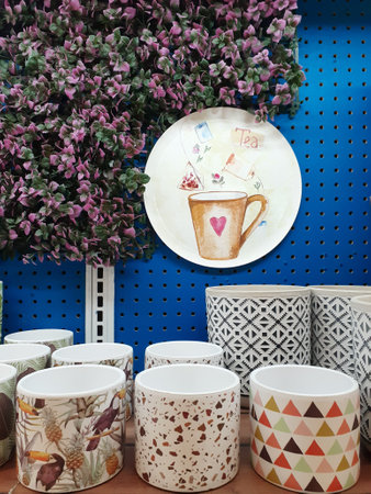 Various kinds of mugs in shopping centers.の写真素材