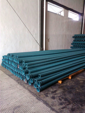 Single Wall Corrugated pipes. The stockpile in the warehouse is ready to be sent to consumers.の写真素材