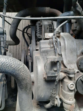 Close up of car engine under the hood.の写真素材