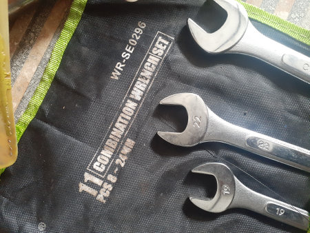 Set of the stainless steel wrench.の写真素材