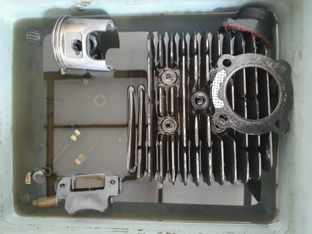 Close up of motorcycle engine cylinder block.の写真素材