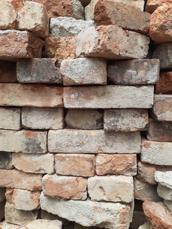 Pile of red bricks. A stack for construction.の写真素材