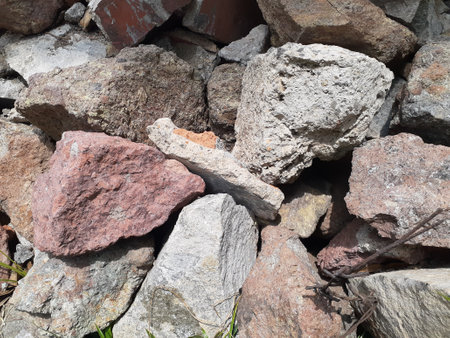 Pile of crushed stone and limestone for construction.の写真素材