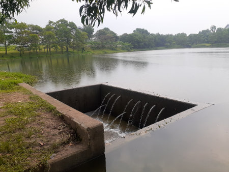 A small retention pool or retarding basin in a lake.の写真素材