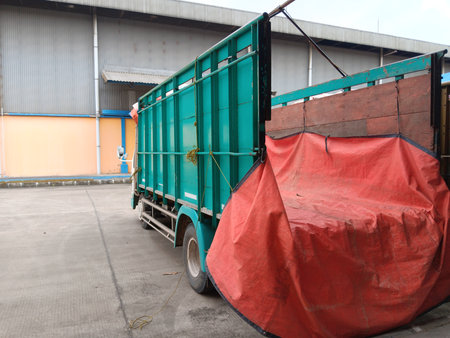 Truck for loading goods in rice warehouse.の写真素材