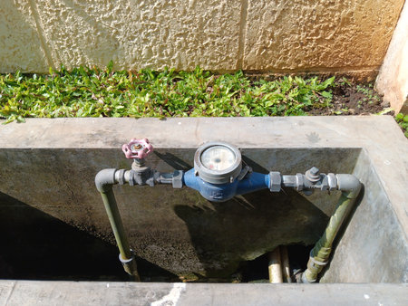 Water pump and faucet in the garden, closeup of photo.の写真素材