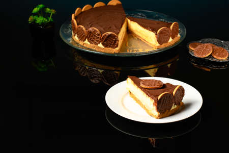 dutch pie on dark glass table dark glass table