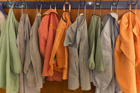 Robes of children in a room in a schoolの写真素材