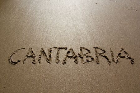 Writing on the beach, Cantabriaの写真素材