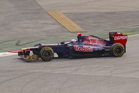 BARCELONA - MARCH 3: Daniel Ricciardo of STR F1 team racing during Formula One Teams Test Days at Catalunya circuit on March 3, 2012 in Barcelona, Spain.のeditorial素材