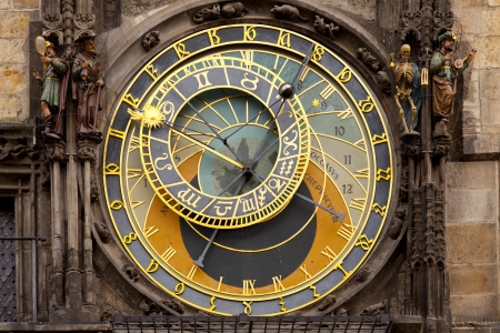 Old astronomical clock in the center square of Prague, Czech Republic