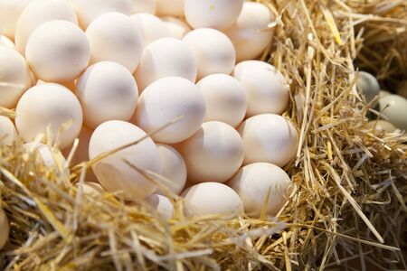 Fresh eggs exposed in a market stop