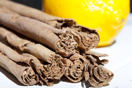 Aromatic cinnamon sticks with lemon